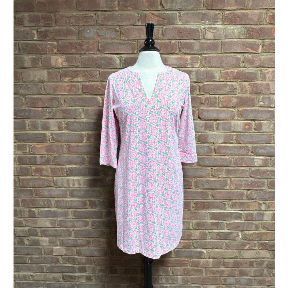 Katherine Way Women’s Pink & Green Quarter Sleeve Sheath Dress Sz M